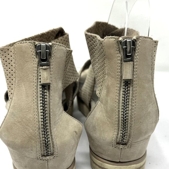 Eileen Fisher Beige Nubuck Leather Platform Sandals Cross Strap Back Zip - Picture 3 of 5